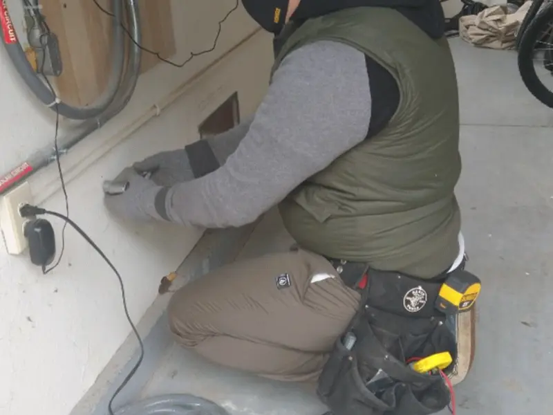 Electrician performing outlet wiring in a Mamakating garage